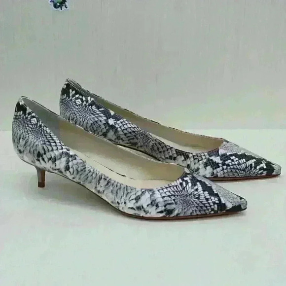 Butter Women Black & White Pearl Snake Stamp Pointed Toe Kitten Heel Shoes Sz 10 - Picture 2 of 10